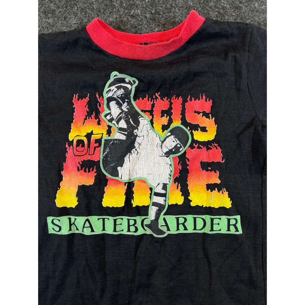 Vintage Wheels of Fire Skateboarder Thrasher Movie T-Shirt Black Red Toddler 3T